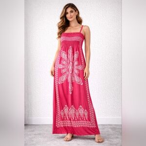 Sweet Love Women’s Pink Boho Maxi Dress 2X Smocked Summer Dress